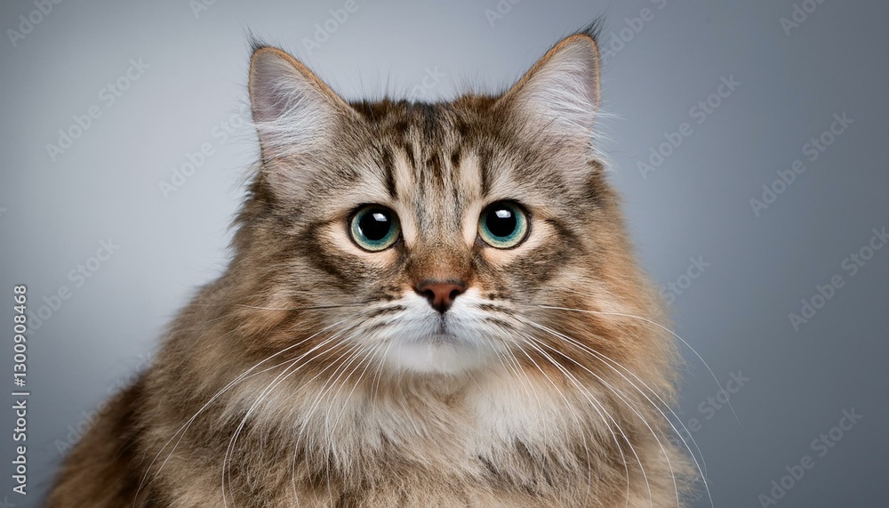 siberian cat looking at camera studio portrait on gray background siberian cat looking at camera studio portrait on gray background