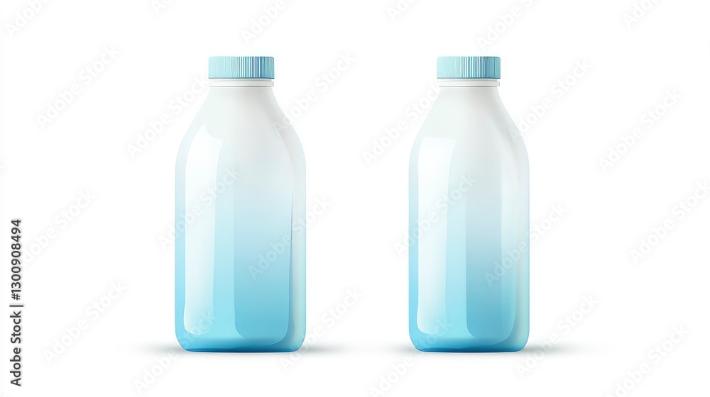 white plastic bottle with a cap, featuring a light blue color gradient and matte texture in the front and back views. white plastic bottle with a cap, featuring a light blue color gradient and matte texture in the front and back views.
