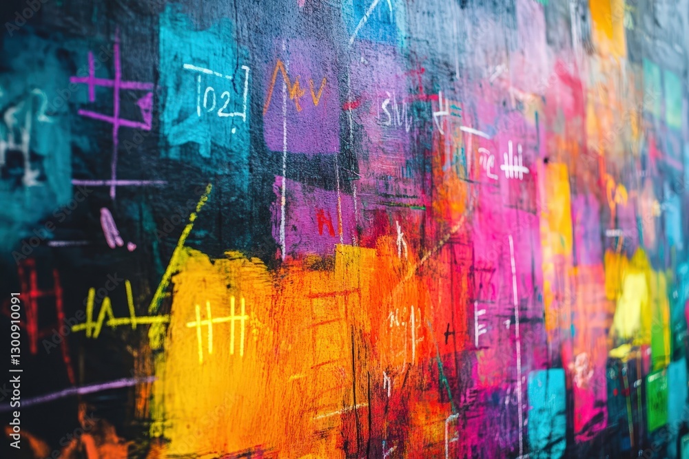 Obraz premium A vibrant chalkboard filled with colorful equations and mathematical formulas