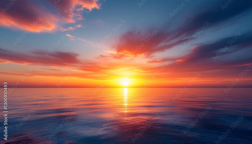 Fototapeta premium Stunning-Sunset-Over-Ocean-Vibrant-Colors-Reflect-On-Water 