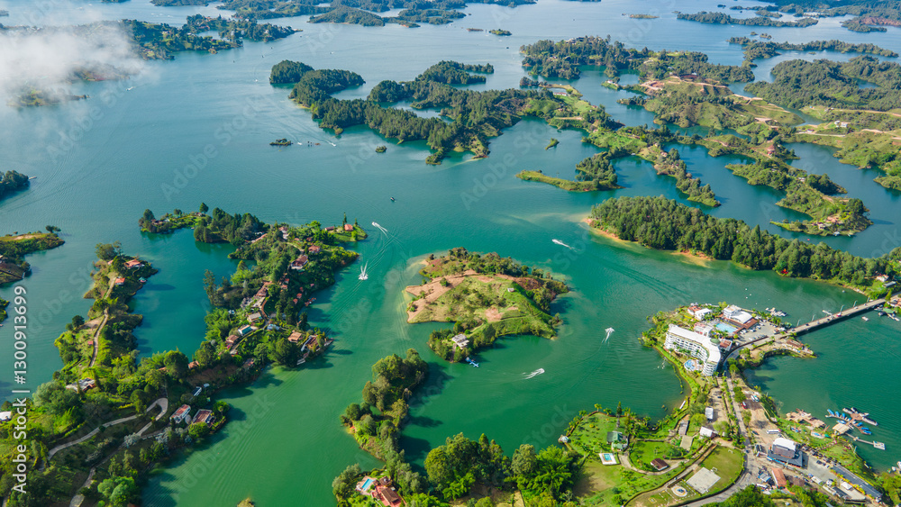 Aerial View of the Stunning Lakes and Islands of Guatape, Antioquia, Colombia Aerial View of the Stunning Lakes and Islands of Guatape, Antioquia, Colombia