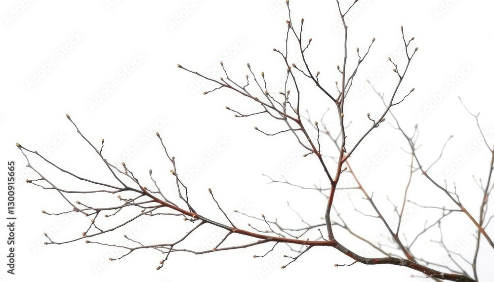Fototapeta premium Delicate, bare branches isolated against a pure white backdrop, botanical, branch