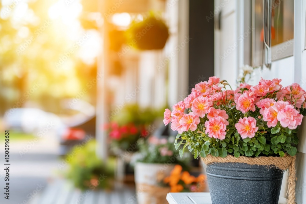 Fototapeta premium A suburban neighborhood where homes have solar panels, electric vehicle charging stations, and energy-efficient designs
