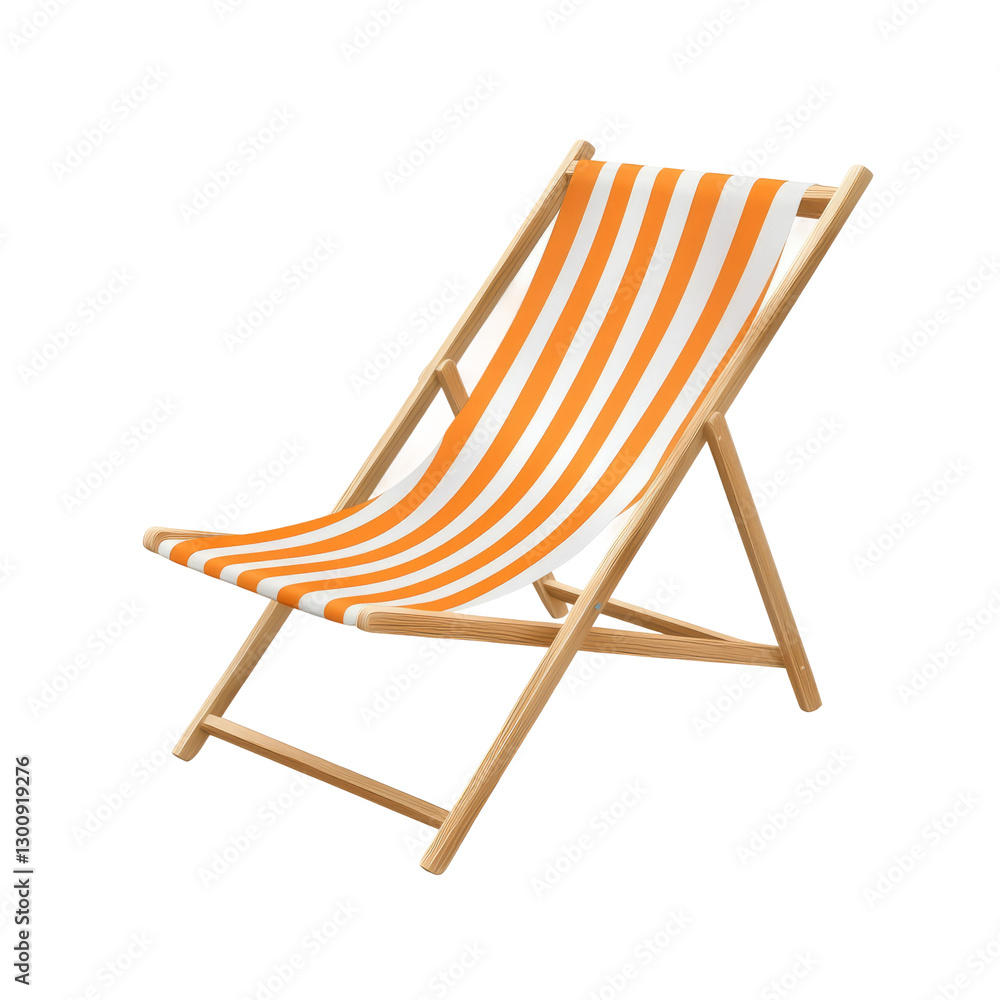 a simple wooden striped beach chair white and orange color, isolated on a white background a simple wooden striped beach chair white and orange color, isolated on a white background
