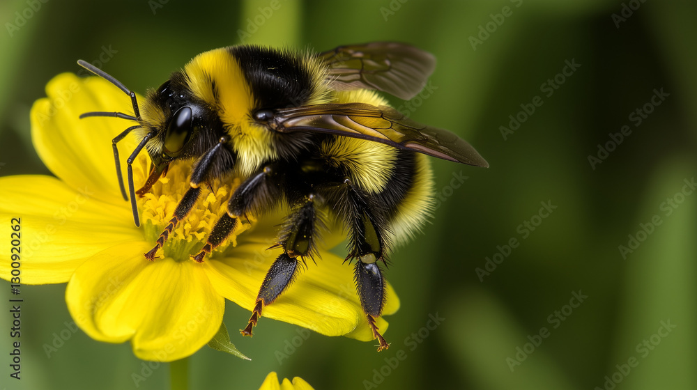 Bumblebee on a yellow daisy collecting pollen Bumblebee on a yellow daisy collecting pollen