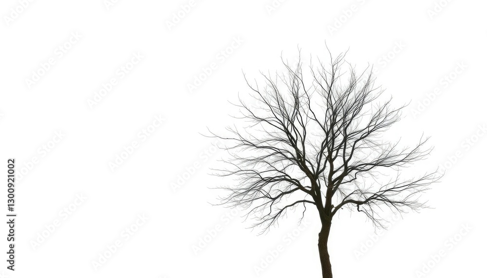 Obraz premium Lone deciduous tree, stark branches against pure white, photography, minimalist