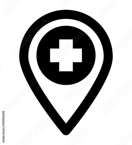 icon of a location pin with a medical cross symbol representing a healthcare facility hospital location or medical service point.