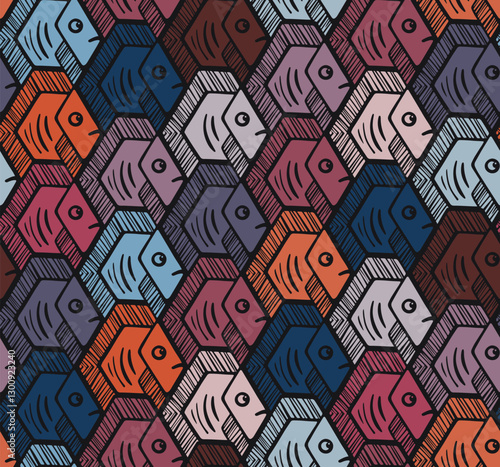Seamless Escher Style Hexagonal Fish Tessellation Pattern