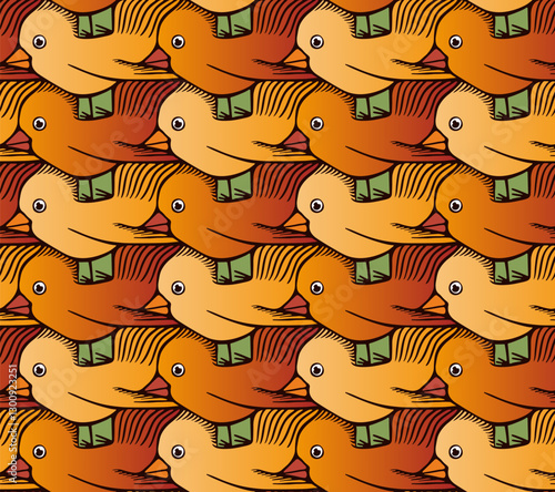 Seamless Escher Style Tessellation with Cute Gradient Baby Birds in a Checkerboard Layout