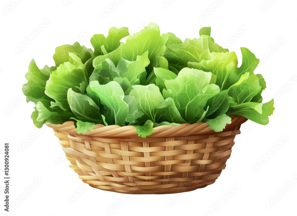 Fresh greens in a woven basket for healthy meals and vibrant salads in spring season, cut out Fresh greens in a woven basket for healthy meals and vibrant salads in spring season, cut out