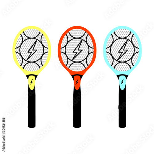 Electric mosquito repellent racket with bolt icon design with three different colors