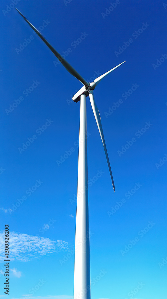Wind turbine blades rotate gracefully against a clear blue sky promoting renewable energy Wind turbine blades rotate gracefully against a clear blue sky promoting renewable energy