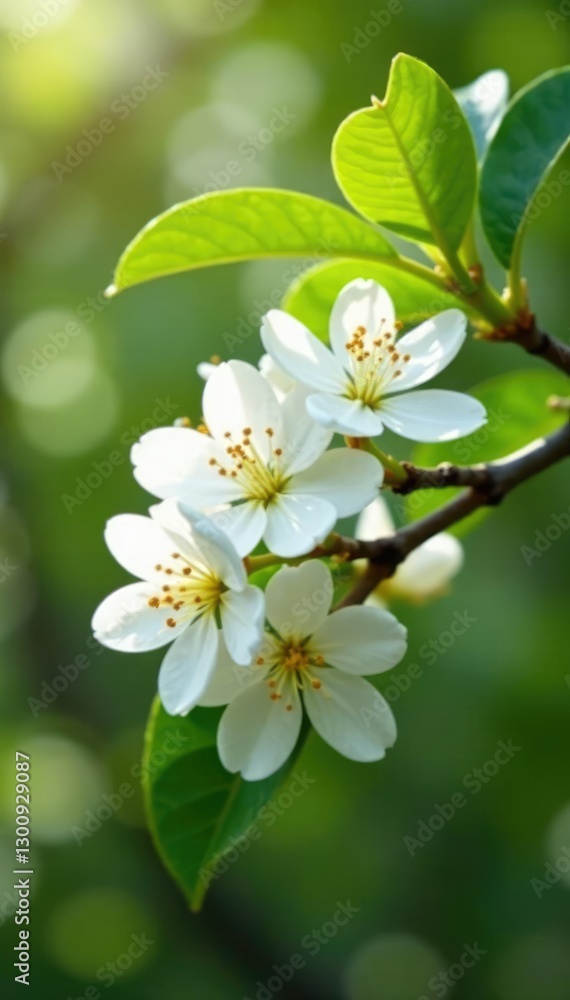 White macadamia flowers on a tree branch in full sun, white, lush, tree White macadamia flowers on a tree branch in full sun, white, lush, tree