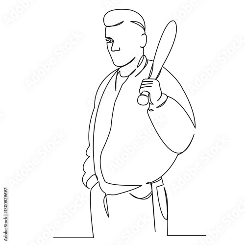 Fotografija One continuous single drawing line art flat doodle fashion, young, skinhead, teenager, punk