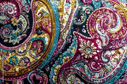 Paisley Pattern in Vivid Hues: A close-up of a textile featuring a vibrant paisley pattern with intricate designs in various colors creates a visually stunning backdrop.