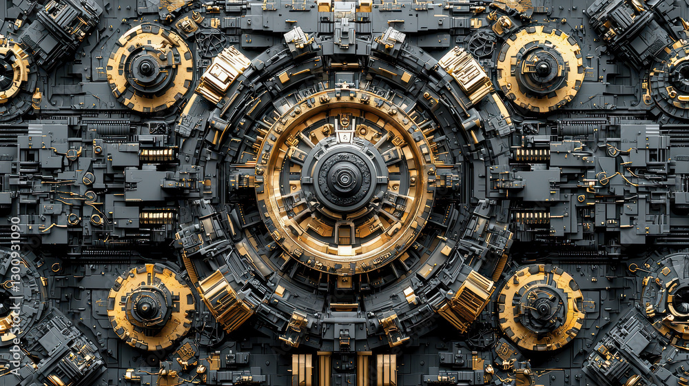 Fototapeta premium Futuristic 3D printer constructs tools on the Martian surface with advanced technology