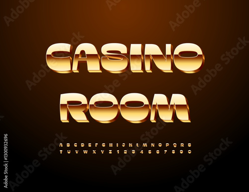 Chic Vector emblem Casino Room. Stylish Royal Font. Cool Golden Alphabet Letters and Numbers set.