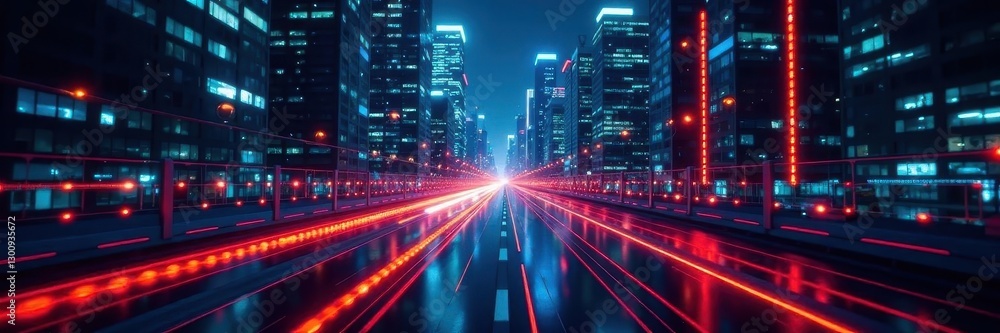 Sleek buildings, binary light streaks, dark backdrop , neon, skyline, computer Sleek buildings, binary light streaks, dark backdrop , neon, skyline, computer