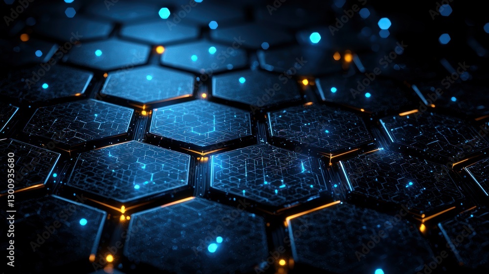Fototapeta premium Abstract hexagon technology grid, glowing points, futuristic background