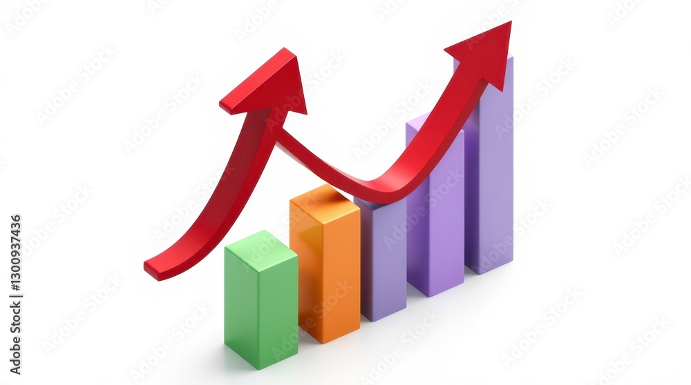 Business Growth and Market Trends - 3D Bar Chart with Dynamic Upward Arrows Business Growth and Market Trends - 3D Bar Chart with Dynamic Upward Arrows