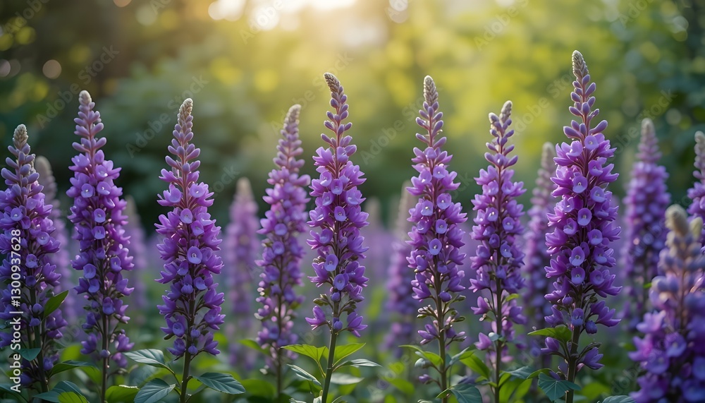 Obraz premium a line of purple flowers