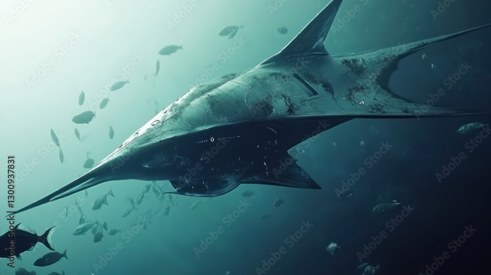 Naklejka premium Submerged Leviathan: A Futuristic Aquatic Beast