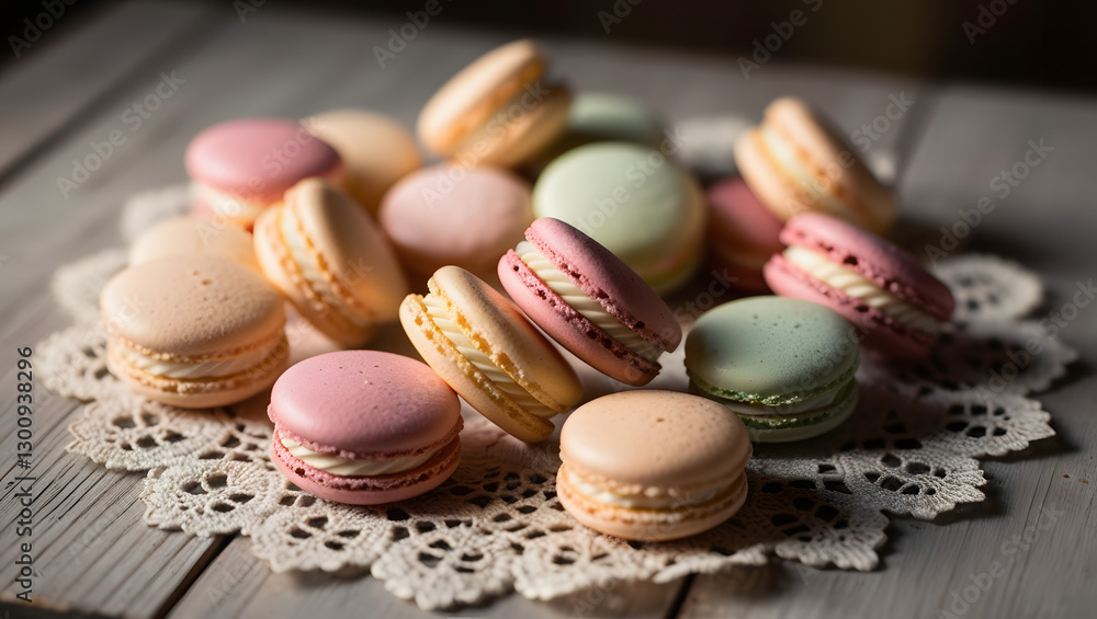 Lace napkin with Different macarons	