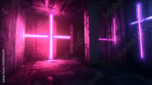 Wallpaper Mural neon crosses in grungy concrete corridor Torontodigital.ca