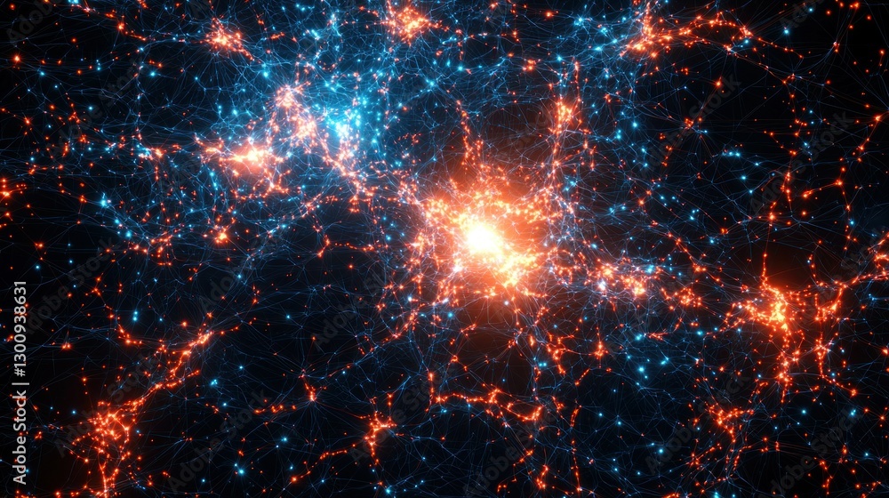 Abstract network graphic, vibrant energy flow in a space-like environment Abstract network graphic, vibrant energy flow in a space-like environment