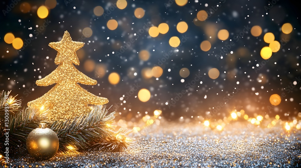sparkling gold christmas tree ornament and festive lights sparkling gold christmas tree ornament and festive lights