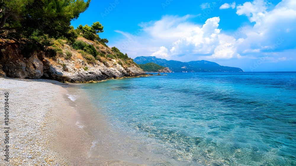 secluded pebble beach in greece with crystal clear turquoise wat secluded pebble beach in greece with crystal clear turquoise wat