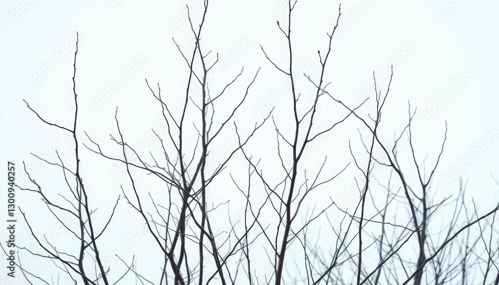 Naked branches, stark winter silhouettes against pure white backdrop, season, backdrop Naked branches, stark winter silhouettes against pure white backdrop, season, backdrop