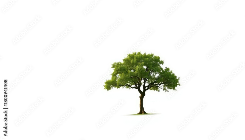 Single, majestic tree stands alone against a pure white backdrop, graphic, green Single, majestic tree stands alone against a pure white backdrop, graphic, green