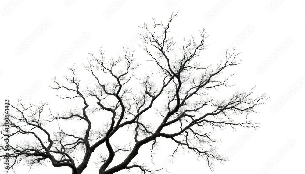 Obraz premium Single, majestic tree, stark white background, branches reaching upward, photography, nature