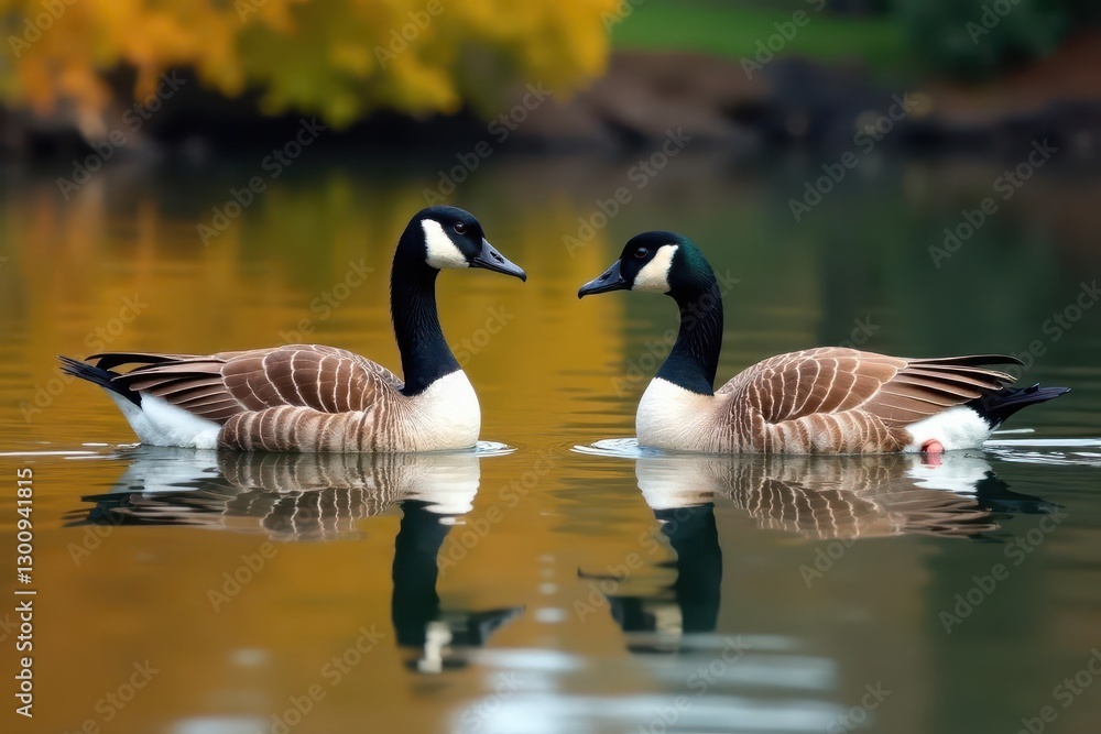 Canada geese in V-formation, autumn pond reflection, blue, wing, autumn Canada geese in V-formation, autumn pond reflection, blue, wing, autumn
