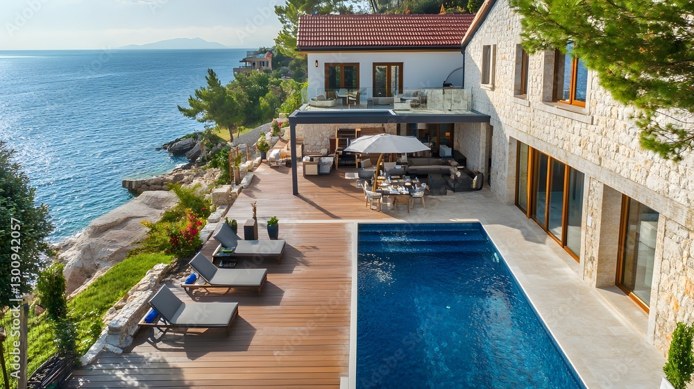 Fototapeta premium luxurious seafront villa with infinity pool and stunning ocean v