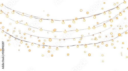 Glowing fairy lights string, isolated on transparent background