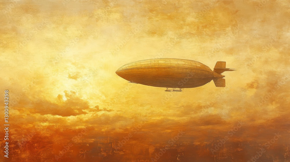 Obraz premium A large airship gracefully floats above a city in the sky