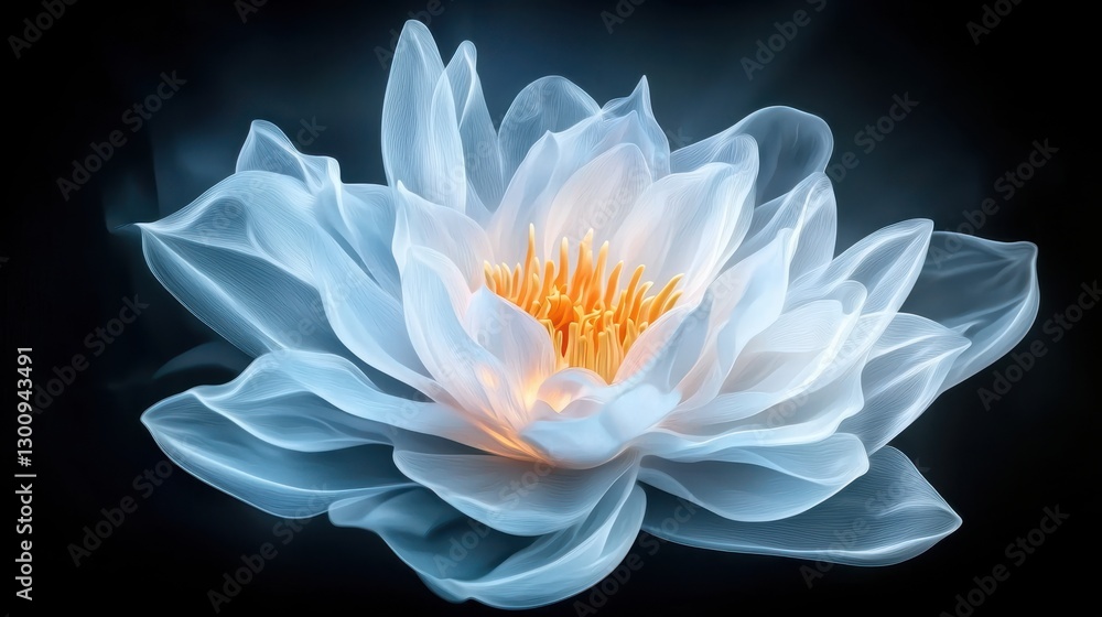 A serene and elegant water lily with delicate petals and vibrant yellow center, radiating tranquility and beauty. A serene and elegant water lily with delicate petals and vibrant yellow center, radiating tranquility and beauty.