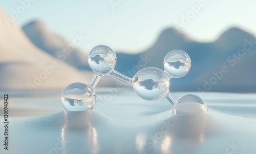 A series of clear spheres are floating on a body of water. The spheres are connected by a line, and the image conveys a sense of unity and interconnectedness