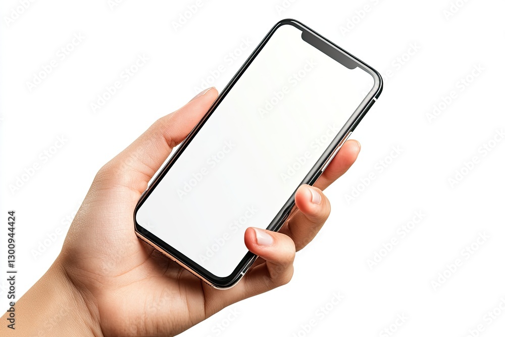 Flawless Visual of Hand Holds Smartphone Isolated on White Background Flawless Visual of Hand Holds Smartphone Isolated on White Background