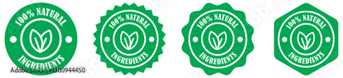 100% Natural Ingredients Green Seal Badge, Organic Product Label, Eco-Friendly Certification Stamp for Healthy and Sustainable Products.  Premium Herbal Mixtures Representing Quality Homeopathic. Eco.