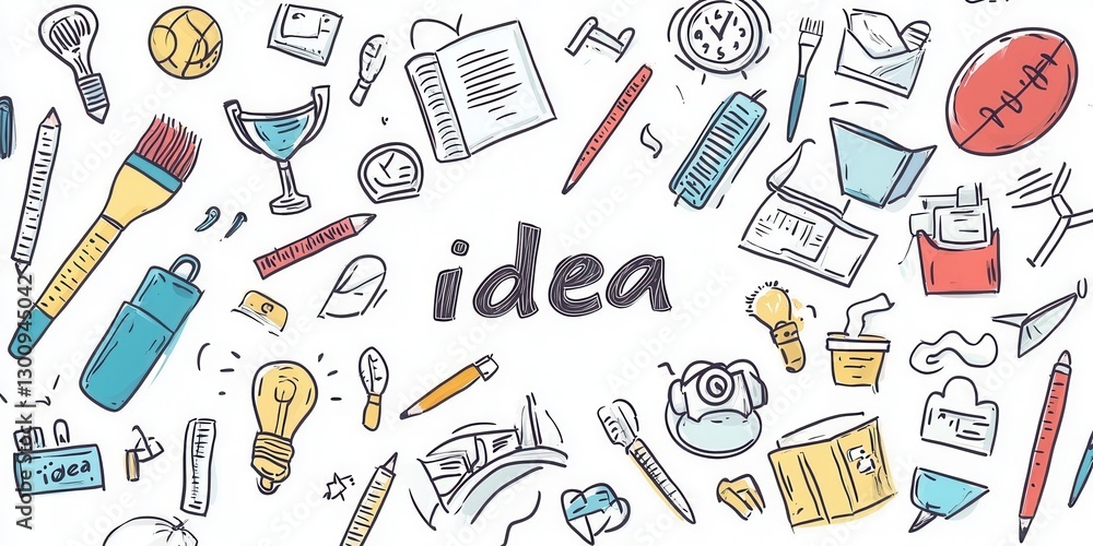 A colorful drawing of various items with the word A colorful drawing of various items with the word