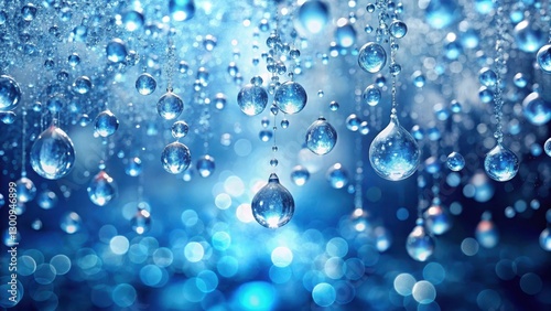 Wallpaper Mural Sparkling water droplets suspended in mid-air with a soft blue glow and intricate bokeh effect, glistening, transparent Torontodigital.ca