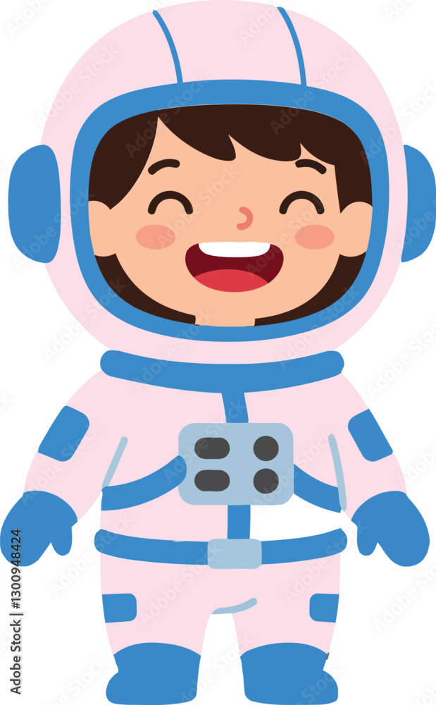 Happy child in a colorful spacesuit with a joyful expression, flat design vector art Happy child in a colorful spacesuit with a joyful expression, flat design vector art