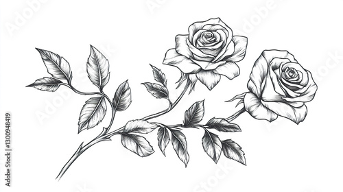 Fototapeta Naklejka Na Ścianę i Meble -  Finely detailed rose outline tattoo with soft curves