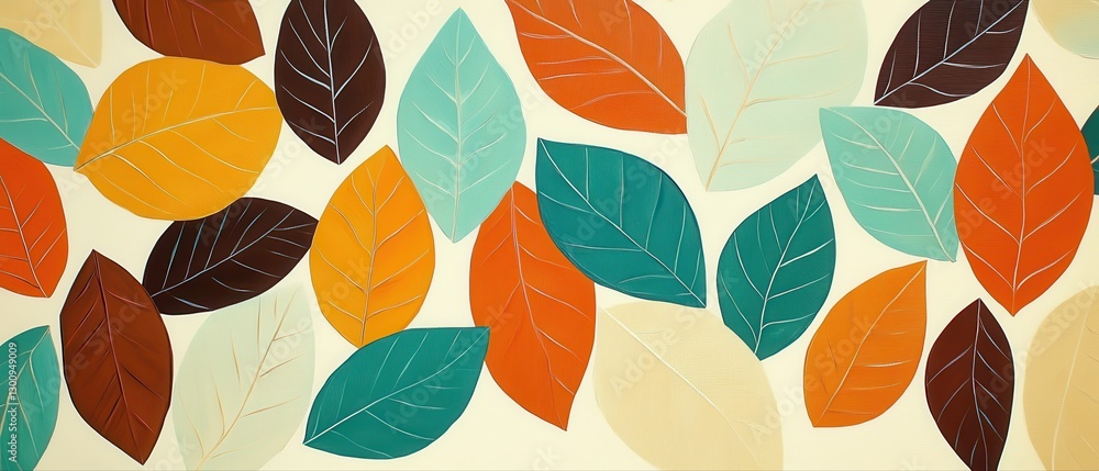 A colorful leafy background with a variety of leaves in different colors. The leaves are arranged in a way that creates a sense of movement and depth. Scene is vibrant and lively A colorful leafy background with a variety of leaves in different colors. The leaves are arranged in a way that creates a sense of movement and depth. Scene is vibrant and lively