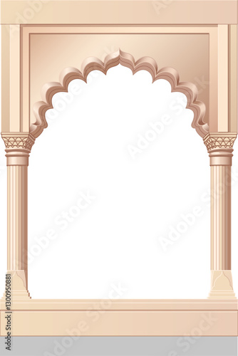 vector cartoon indian Mughal arch illustration. Oriental style hand drawn clip art isolated on transparent background.