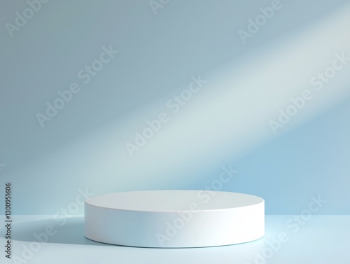 White cylindrical podium with soft light and shadows.