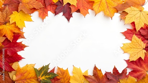 Frame of colorful autumn leaves isolated on white background